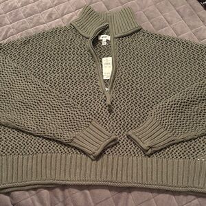 Aerie Olive Knit Half-Zip Sweater. Small